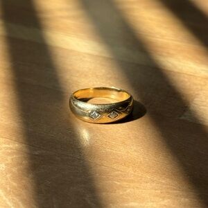 Vintage 14k yellow gold dome gypsy ring with diamonds